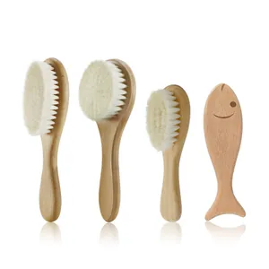 Baby Hair Brush Natural Soft Wool Bristles Beech Wood Scalp Massage Comb For Newborn Infant Cradle Cap Removal