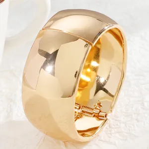 Retro wide irregular gold cuff bracelet with high polished mirror finish for women