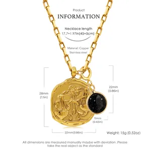 Zodiac necklace with Libra gold pendant and black celestial disc on stainless steel chain
