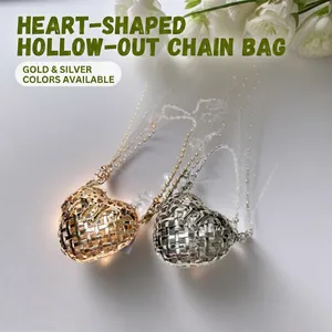 Heart Shaped Metal Hollow Out Crossbody Bag Ball Chain Strap Elegant Evening Clutch Women