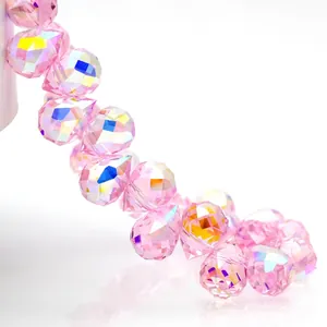Pink teardrop crystal beads with faceted AB coating for DIY jewelry making