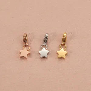 Pentagram star charms in gold, silver, and rose gold with lobster clasps for DIY jewelry