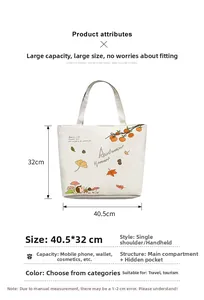 White canvas tote bag showing dimensions 40.5x32cm with autumn hedgehog pattern
