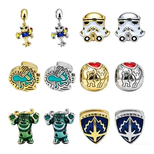 Mix of 12 stylish steel alphabet pendants and cartoon enamel charms in gold and silver