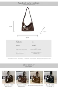 Detailed dimension chart and material specs for the large PU leather crossbody bag
