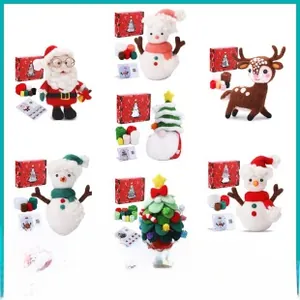 Detail view of DIY Christmas wool felt kit featuring Santa, snowman and reindeer designs