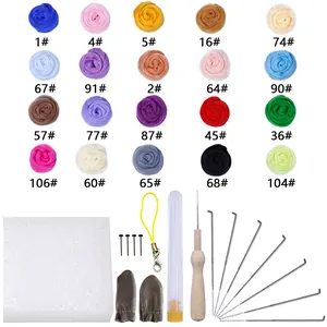 Detailed view of DIY needle felting kit with 20 colors wool yarn and crafting tools