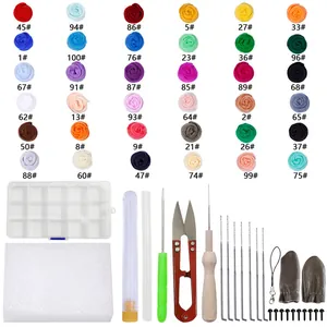 DIY needle felting kit with 36 colors wool roving and essential crafting tool set