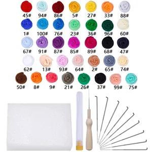 DIY needle felting kit with 35 wool colors, foam pad, wooden tool and metal needles