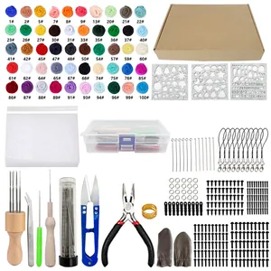 Comprehensive 50-color wool felting kit with assorted needles and DIY craft tools