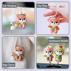 Handmade Shiba Inu wool felt craft kit with strawberry and watermelon hat accessories