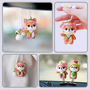 Handmade Shiba Inu wool felt craft kit with strawberry and watermelon hat accessories