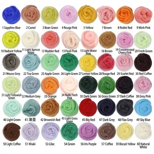 DIY needle felting kit featuring 48 colors of 66S wool roving displayed in a neat grid