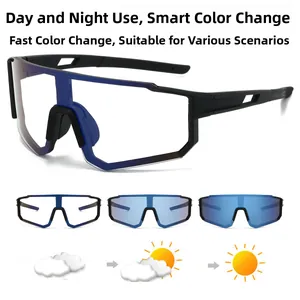 Detail of photochromic cycling sunglasses showing lens transition from clear to dark tint