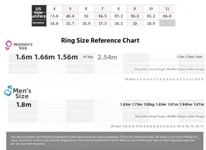 Detailed US size chart for hollow star ring with circumference and diameter data
