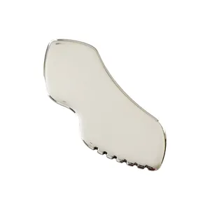 Detailed view of 304 stainless steel gua sha tool with ergonomic serrated massage edges