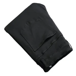 Jean en denim noir extensible pour hommes coupe ajustée avec poche arrière et surpiqûres
