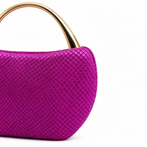 Fuchsia snake pattern clutch bag with half-round gold metal handle for wedding parties
