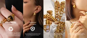 Detail of vacuum plated gold jewelry set with waterproof and hypoallergenic properties