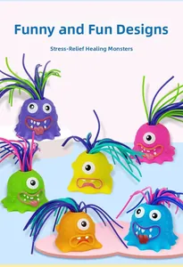 Group shot of colorful sensory hair-pulling monsters in six vibrant silicone shades