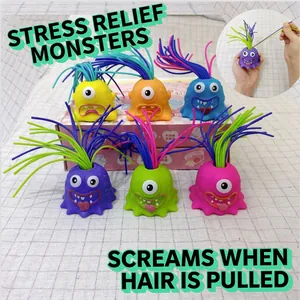Set of six colorful hair-pulling screaming monster decompression toys with sound and light