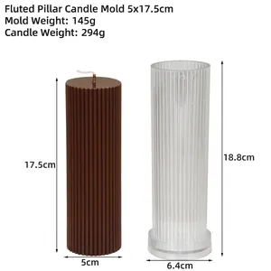 Cylindrical vertical stripe candle mold set with 17.5cm brown sample and clear PC tube