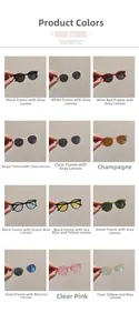 Collage showing colorful round frame children sunglasses in multiple trendy lens shades