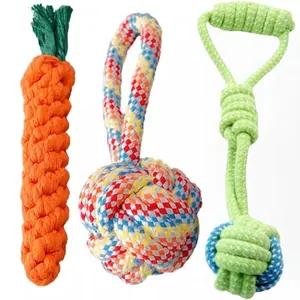 3-piece pet cotton rope toy set with orange carrot and woven balls for dogs to chew