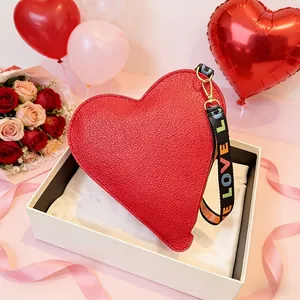 Romantic red heart-shaped leather handbag with LOVE logo strap and gift box set