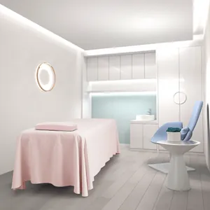 Minimalist light pink beauty salon bed cover set with matching pillow for spa massage beds