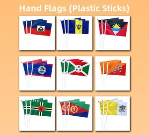 Detail of hand-held World Cup flags with plastic poles for sports fans and events
