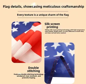Detail of durable USA flag featuring screen printing and reinforced double-stitched edges