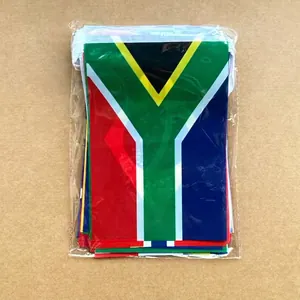 Stack of polyester South Africa string flags in plastic bag for 2026 World Cup event