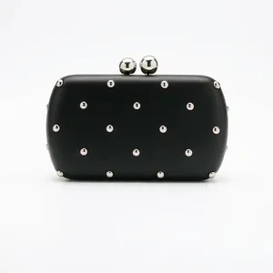 Sac De Soirée Pour Femmes Pochette En Cuir PU Avec Rivets Métalliques Fermoir À Boule Coque Rigide Mariage