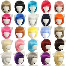 Grid view showing a variety of 25 vibrant colors for short curly bob wigs with bangs