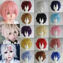 Detailed color matrix showing 18 vibrant synthetic short wigs for cosplay styling