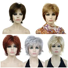 Short layered synthetic wigs for women in brown, gold, red, silver, and blonde shades