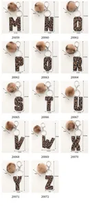 Detailed size chart for Western style leopard print letter keychains with fur pompom details