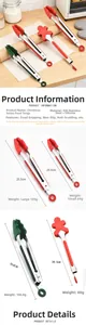 Detail of Christmas themed stainless steel kitchen tongs with heat resistant silicone tips
