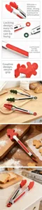 Macro detail of silicone food tongs with Christmas tree tip and locking ring handle