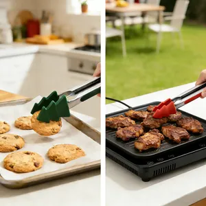 Christmas tree shaped silicone food tongs made of stainless steel for BBQ and baking