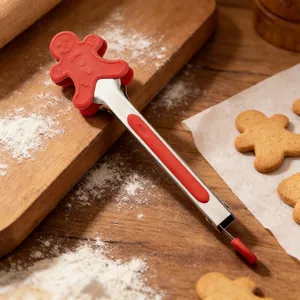 Gingerbread man silicone and stainless steel food tongs for holiday baking and grilling