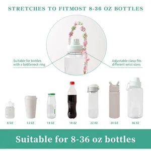 Handmade woven daisy water bottle handle strap for 8-36 oz bottles with floral charms