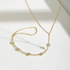 Elegant 18K gold plated chain necklace with five bezel-set cubic zirconia stones