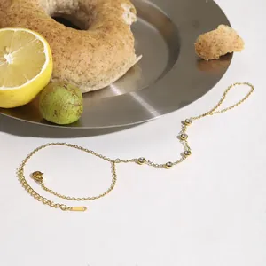 Elegant 18K gold plated chain bracelet featuring five circular sparkling zircon stones