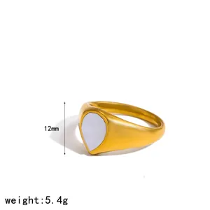 Vergoldeter 304 Edelstahlring mit Tropfen-Muschel-Inlay, 5,4g leichtes Schmuckstück für Damen
