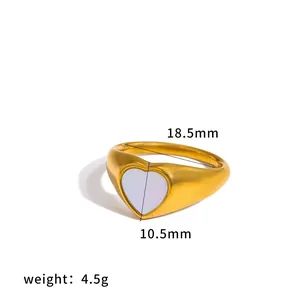 Vergoldeter Edelstahlring mit Herz aus Muschel und Maßen für Damen und Herren
