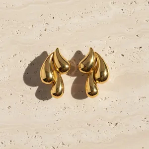Stud Earrings Stainless Steel 18K Gold Plated Water Drop Shape Minimalist Sculptural Jewelry For Women Waterproof