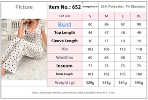 Guide des tailles détaillé pour pyjama femme à motif cœurs du S au XL avec mesures
