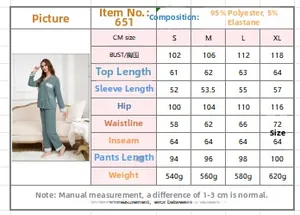 Tabella taglie con misure per set pigiama termico da donna con dettagli del materiale